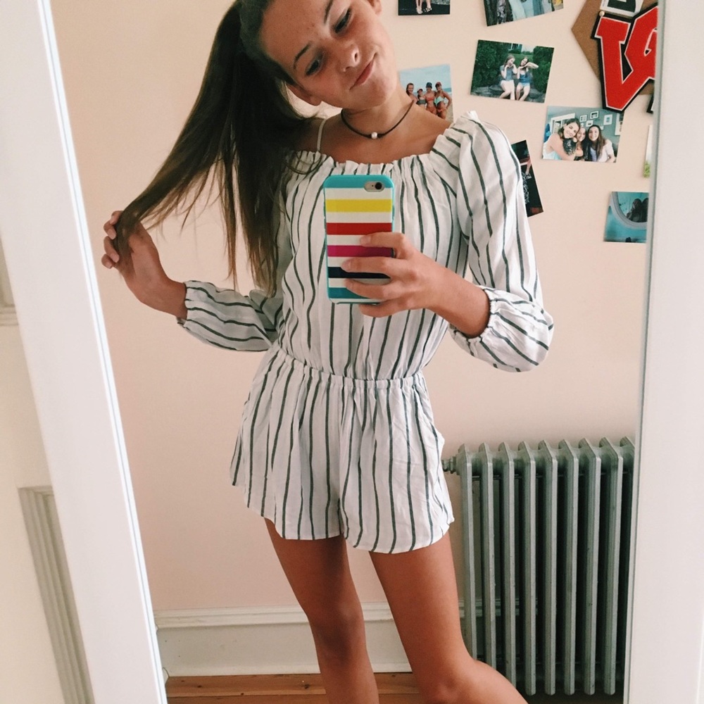White with Navy Stripes Romper from Full Tilt